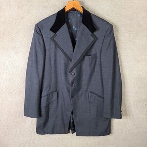 Vintage 70s Lord West Prince Edward Jacket Mens 46XL Gray Tuxedo Velvet Lapel